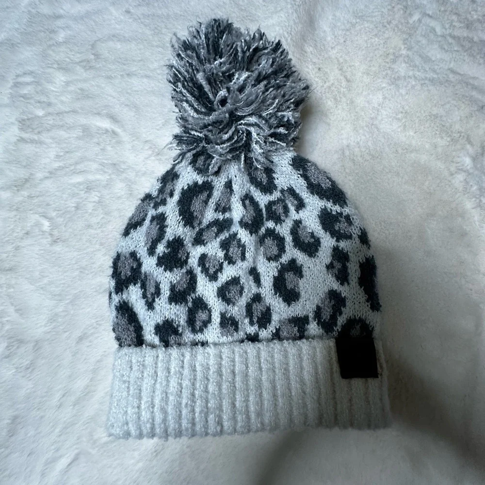 C.C Kids Gray Leopard Pom Beanie